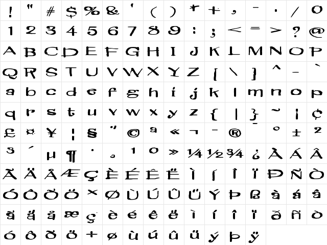 Brillianthre Regular  glyph index