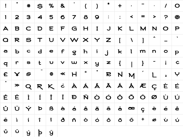 LHF Roper Regular  glyph index