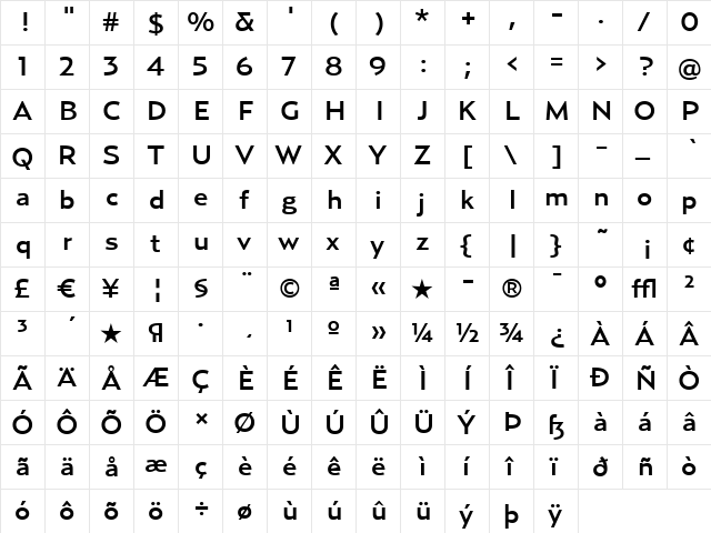 RelayWide-Medium Regular  glyph index