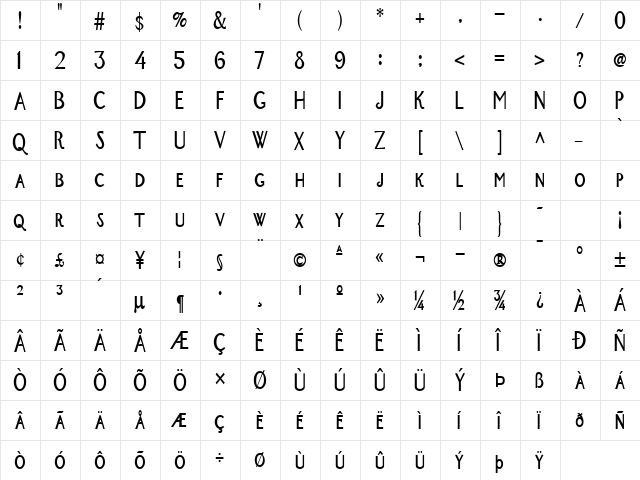 New York-Condensed Bold  glyph index