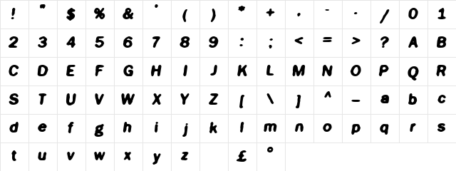 Jigger Bold  glyph index