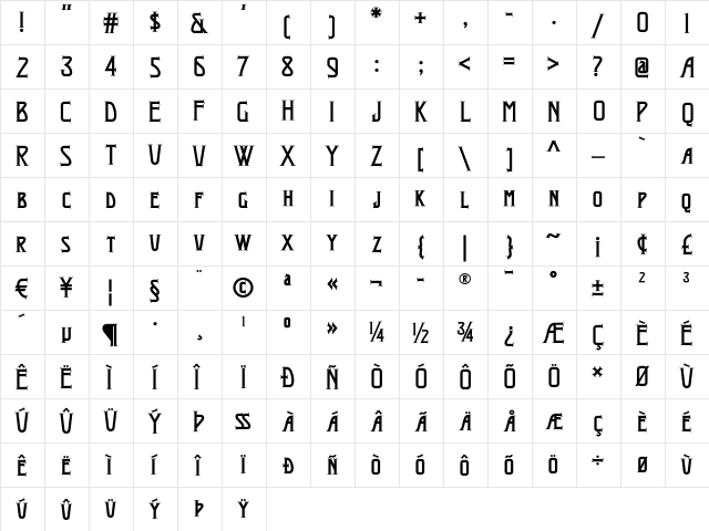 AnacostiaNF Regular  glyph index
