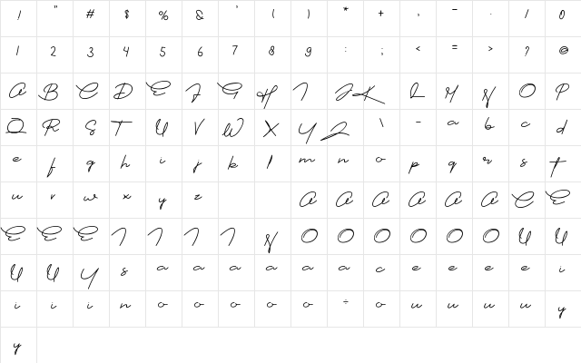 Cartier Regular  glyph index
