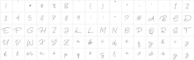Blue Fonte Regular  glyph index