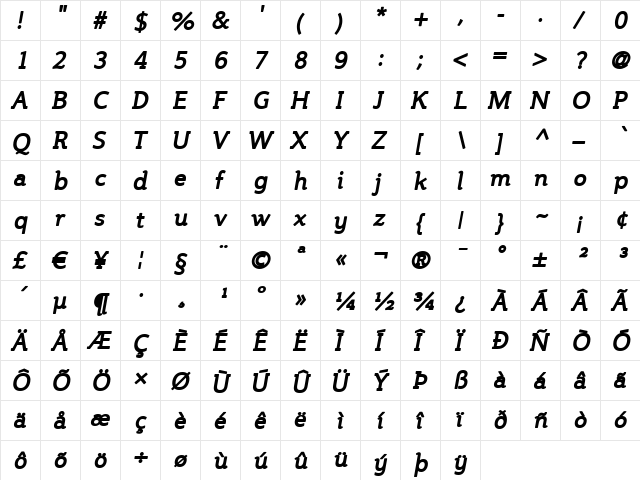 Steinem BoldItalic  glyph index