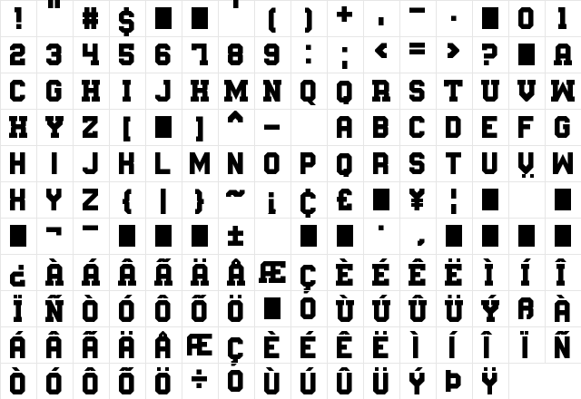 Messe Muenchen Regular  glyph index