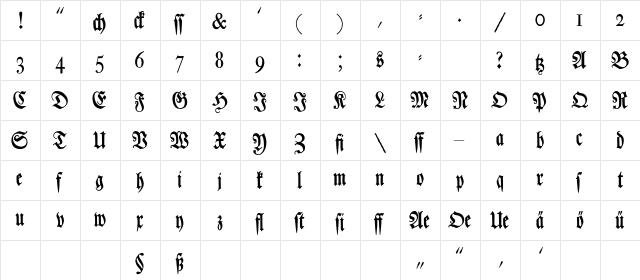 LutherscheFraktur Regular  glyph index