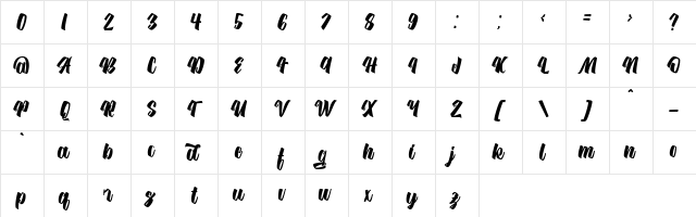 Hilgreds Script Regular  glyph index