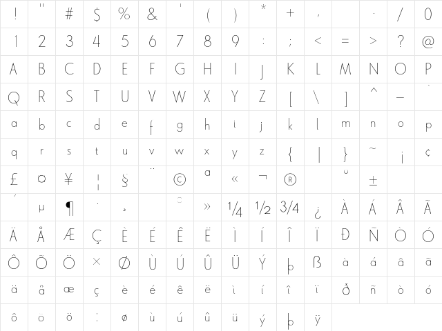 Le Havre Thin Thin  glyph index