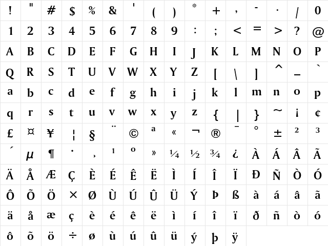 Bitstream Amerigo Bold  glyph index