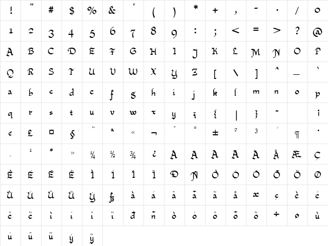 Xaltid Bold  glyph index
