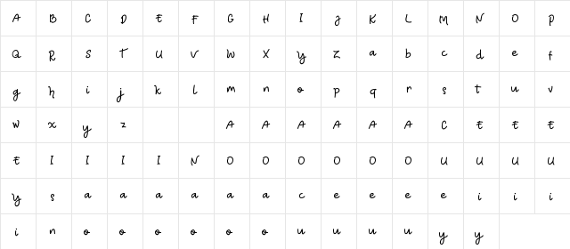 TRUMANS DEMO Script Regular  glyph index