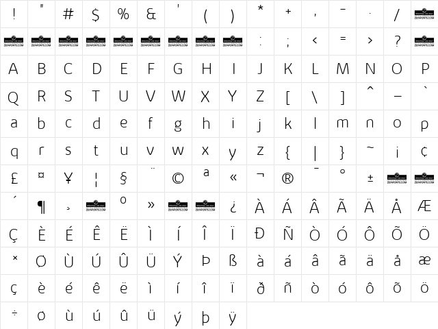 Kabrio Alternate ExtraLight  glyph index