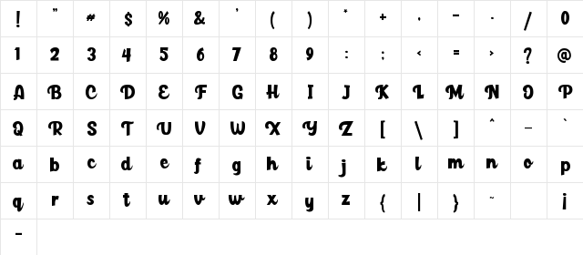Paladise Script Regular  glyph index