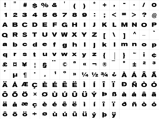 Berthold Akzidenz Grotesk BE Regular  glyph index