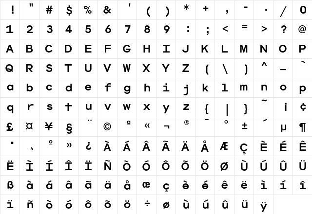 AvantGardeMonoEF Bold  glyph index