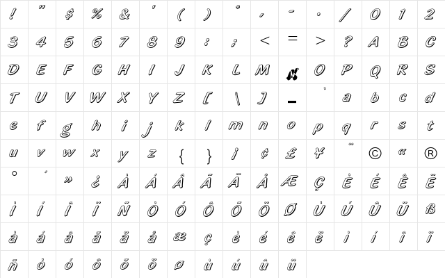 Highlight LT Regular  glyph index
