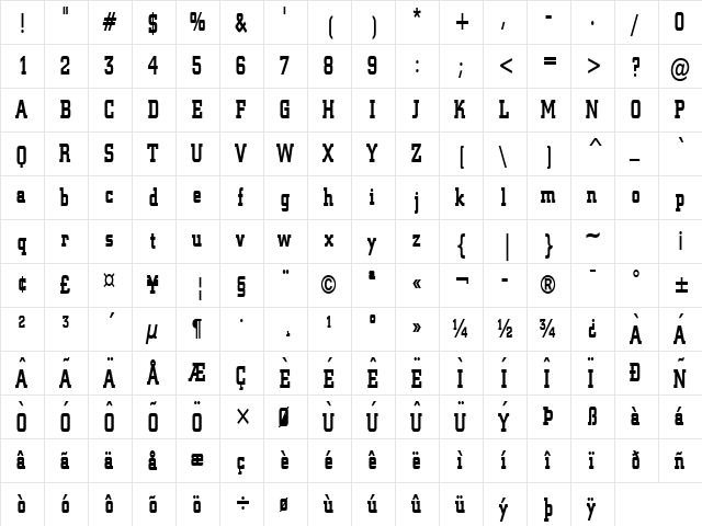 Geo 957 Thin Bold  glyph index
