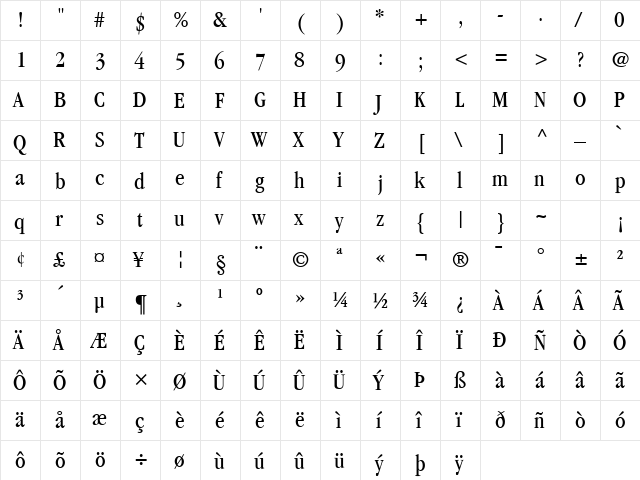 Garamond Book Condensed SSi Book Condensed  glyph index