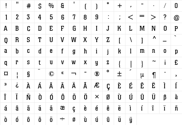 Colossalis BQ Regular  glyph index