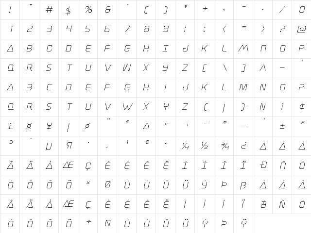 Elite Danger Expanded Italic Expanded Italic  glyph index