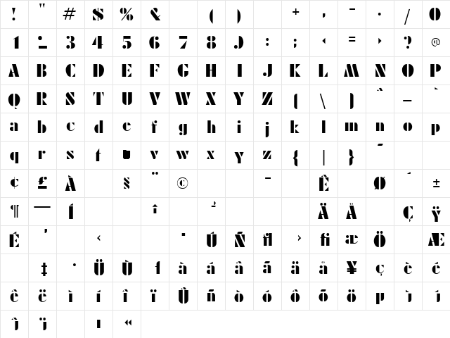 LocusSSK Bold  glyph index