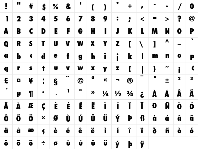 Futura Condensed Extra Bold  glyph index