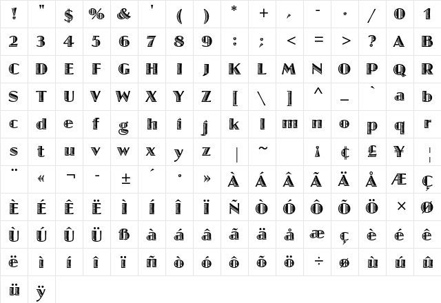 Jazz Std Regular  glyph index