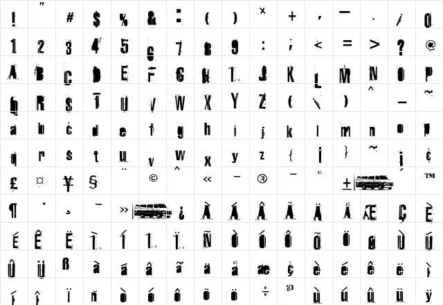 Dang Regular  glyph index