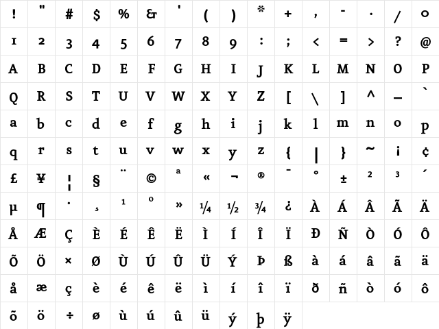 Eureka Bold  glyph index