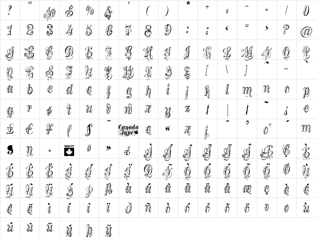 Treasury Gold Regular  glyph index