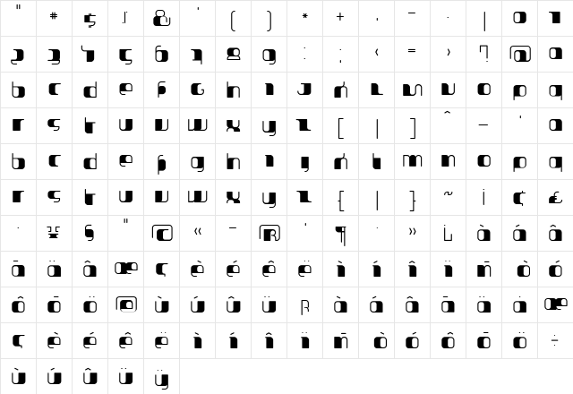 Jakone Bold  glyph index