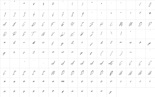 Raghen Script Regular  glyph index