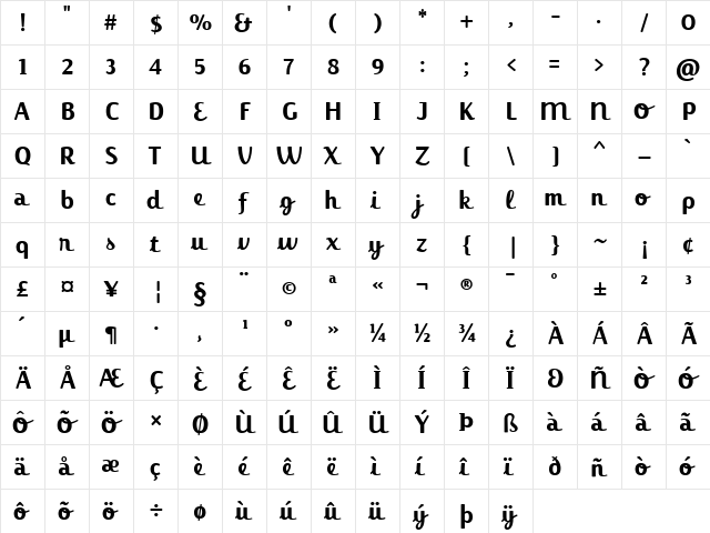 JackieAlternateBold Bold  glyph index