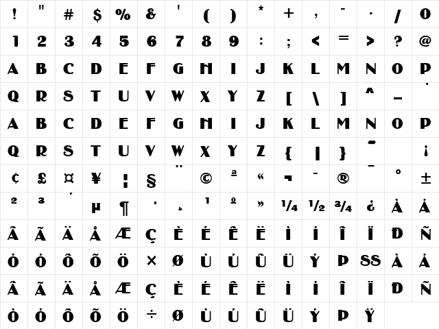 Binner Regular  glyph index