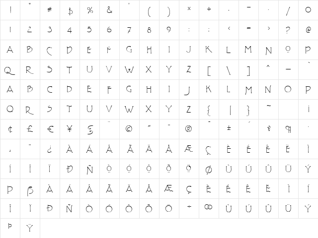 P22 FLLW Terra Alt Regular  glyph index
