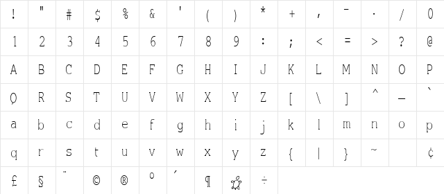 Einzig Serif  glyph index