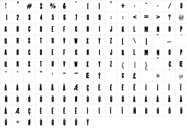ElliotOne Regular  glyph index