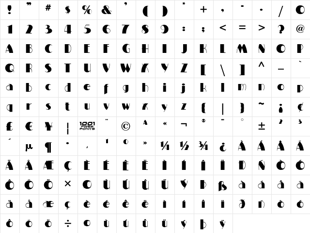 Milton Burlesque NF Regular  glyph index