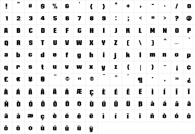 Collos Bold  glyph index