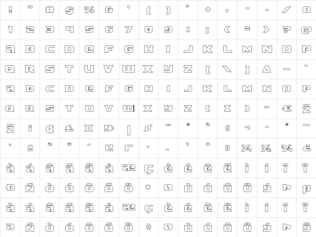 Terran Outline Regular  glyph index