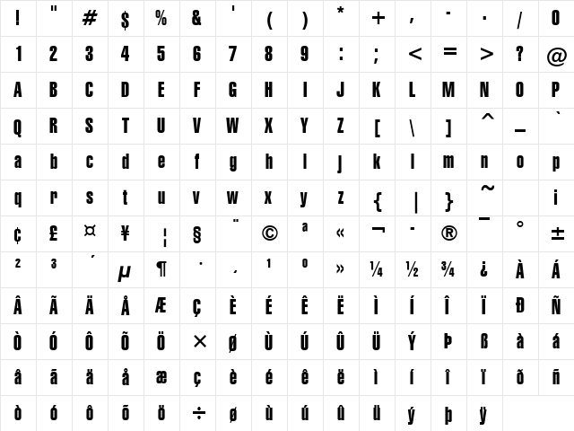 GenevaCmpr Bold  glyph index