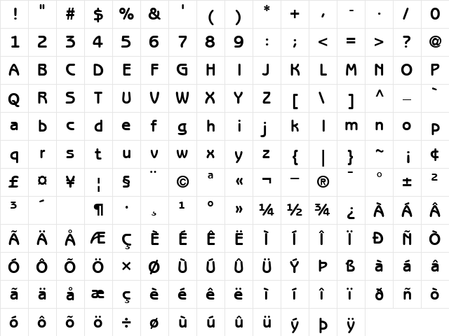 BenguiatGothic Bold  glyph index