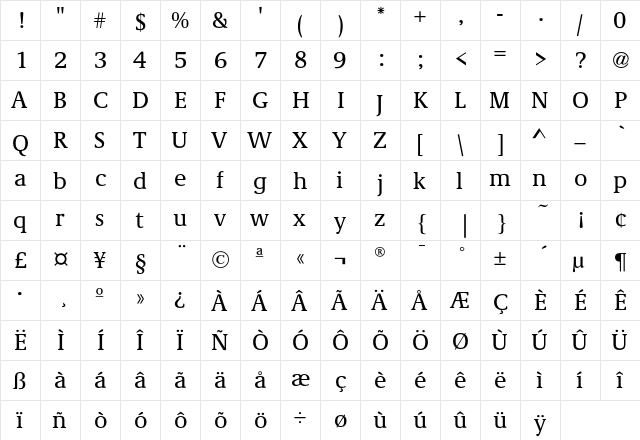 DemosEF Medium  glyph index