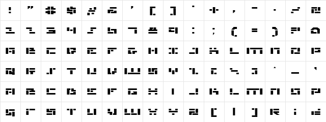 Missile Man Bold Exp Bold Exp  glyph index
