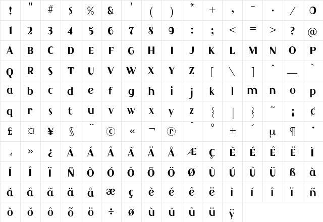 Camion Regular  glyph index