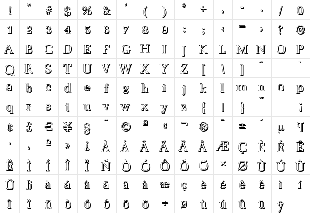 MarseilleShadow Regular  glyph index