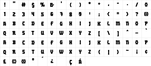 Orc Horde BB Regular  glyph index