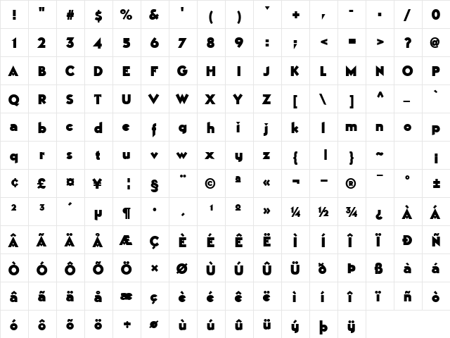 ZaucheSSK Bold  glyph index