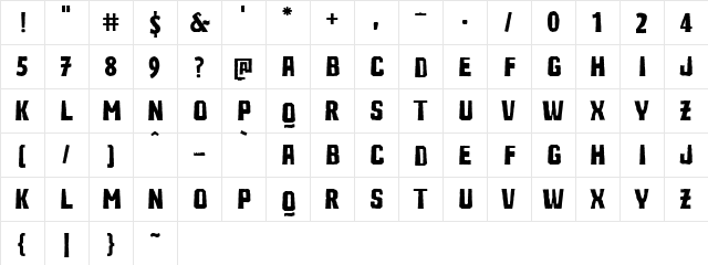 Ruina One Black  glyph index